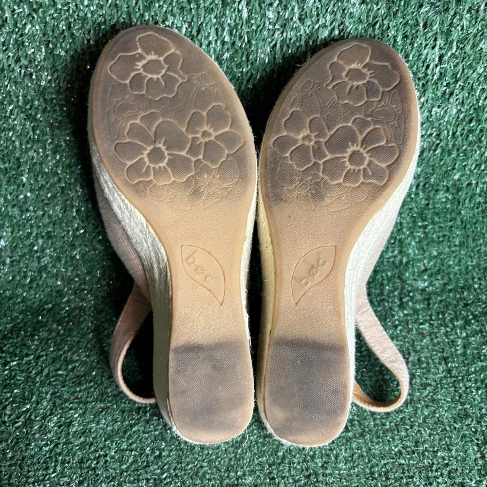 b.o.c. Born Concept Z31311 Canvas Espadrille Wedge Sandal Tan Beige Womens Sz 7M